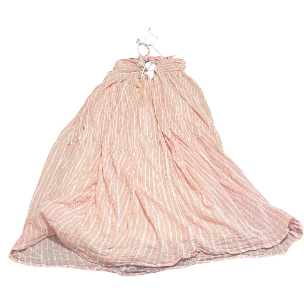 Free People Boho Gauze Tassel Tiered Halter SUndress Pink & White Ethereal XS